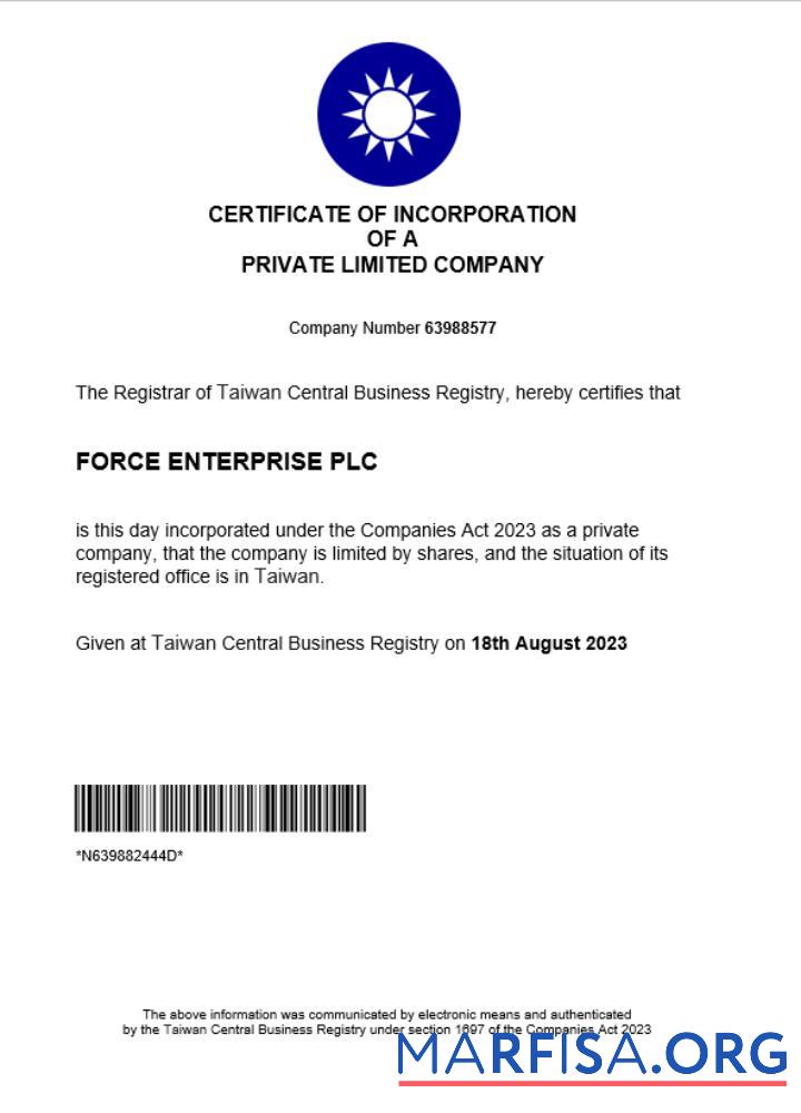 Blank Taiwan business registration certificate Word and PDF template